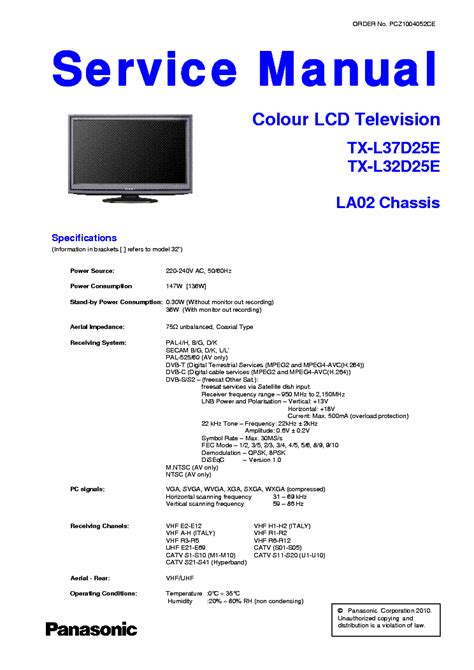 Panasonic Tx L32d25e Service Manual And Repair Guide