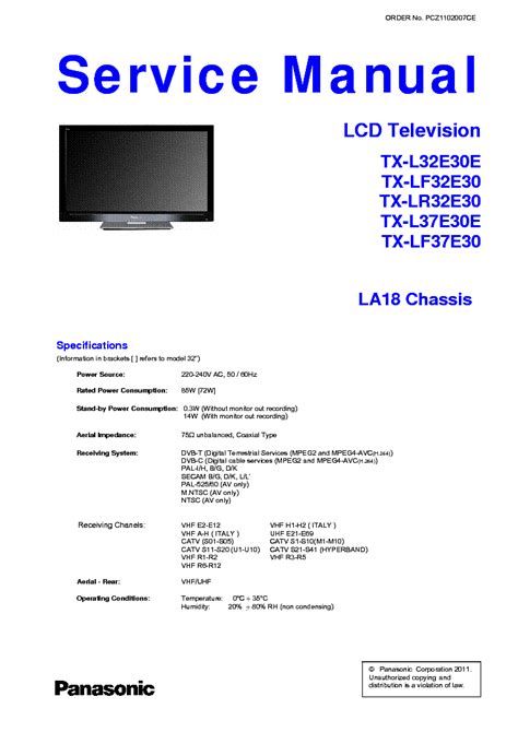 Panasonic Tx L37e30 L37e30 Series Service Manual Repair Guide