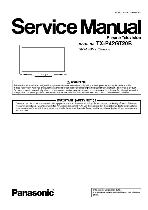 Panasonic Tx P42gt20b Plasma Tv Service Manual Download