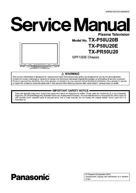 Panasonic Tx P50u20b Plasma Tv Service Manual