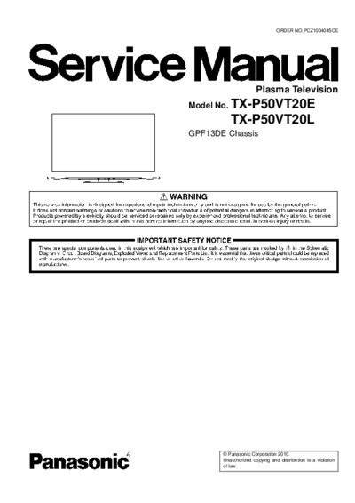 Panasonic Tx P50vt20 P50vt20ea P50vt20e P50vt20l Service Manual And Repair Guide