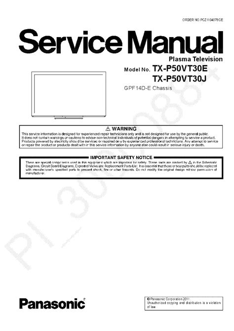 Panasonic Tx P50vt30 Series Service Manual Repair Guide