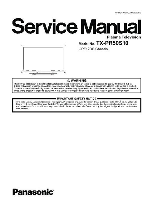 Panasonic Tx Pr50s10 Plasma Tv Service Manual