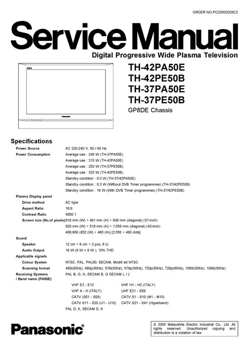 Panasonic Viera Th 37pa50 Th 42pa50 Series Full Service Manual Repair Guide