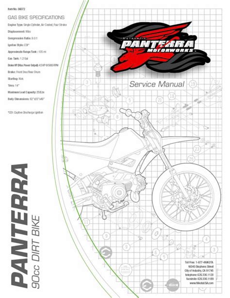 Panterra 50cc 90cc Dirt Bike Full Service Repair Manual