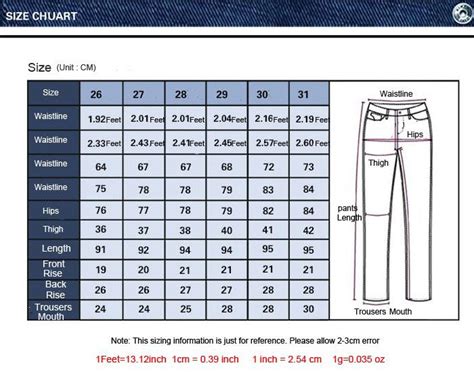Pants Size Chart Juniors