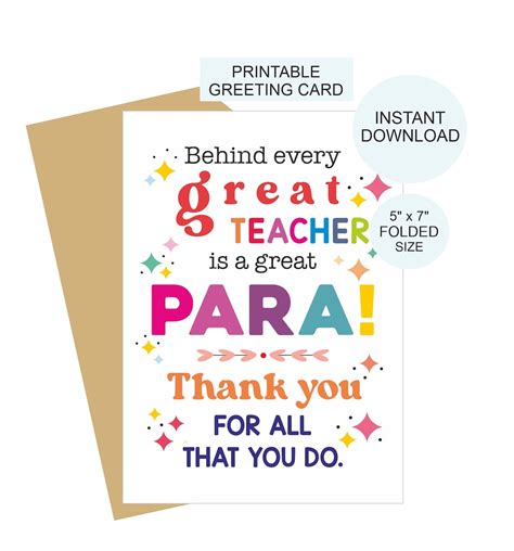 Paraprofessional Thank You Card Printable