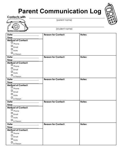 Parent Contact Log Template