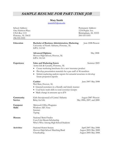 Part Time Resume Template