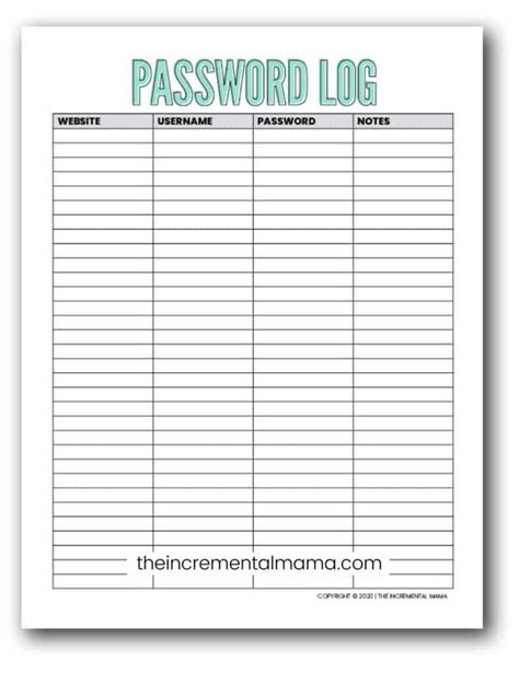 Password Manager Printable