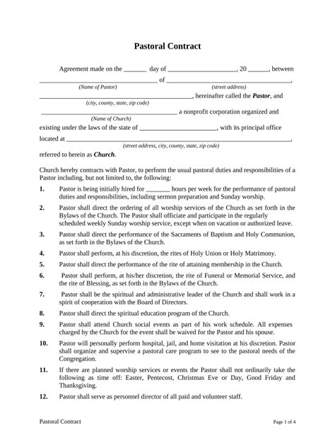 Pastor Contract Template