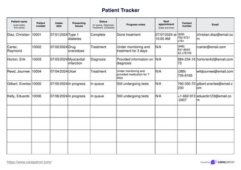 Patient Tracking Spreadsheet Template