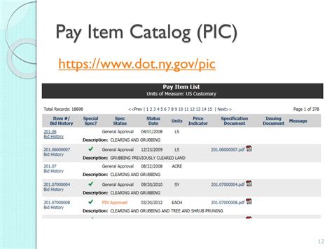 Pay Item Catalog