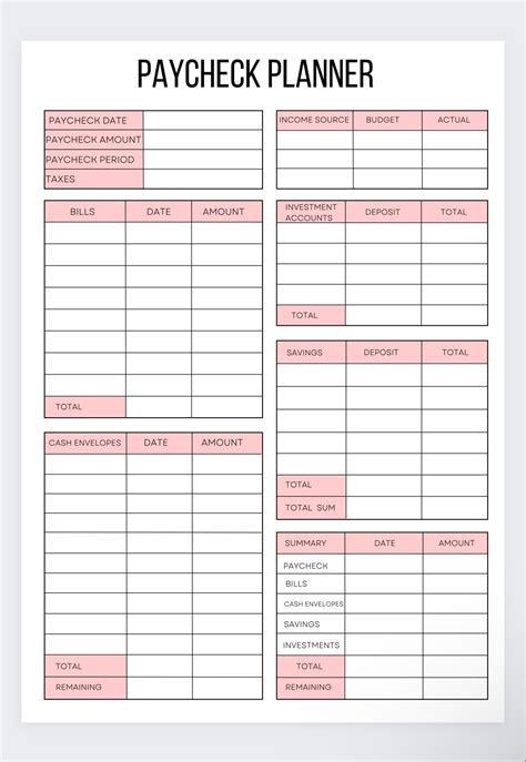 Paycheck Planner Template