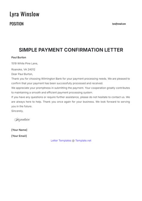 Payment Confirmation Email Template