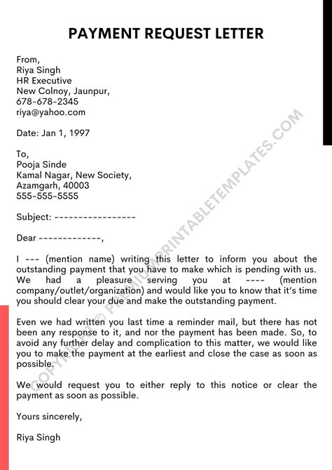 Payment Request Letter Template