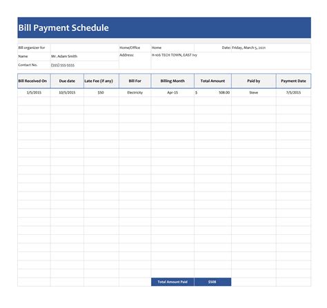 Payment Schedule Template