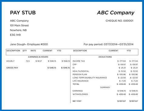 Payroll Pay Stub Template