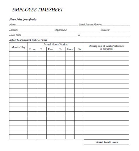 Payroll Timesheet Template