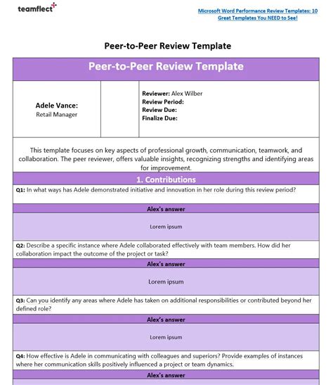 Peer To Peer Review Template