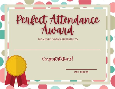 Perfect Attendance Certificate Free Printable