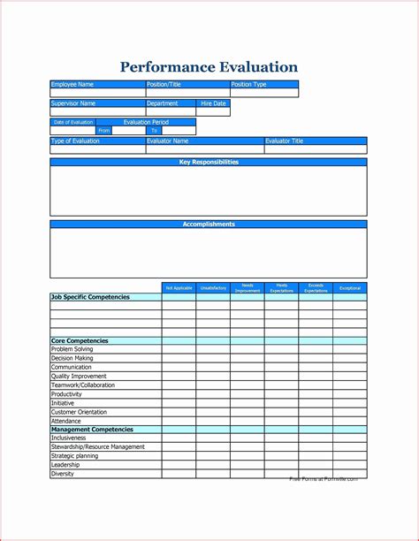 Performance Evaluation Templates