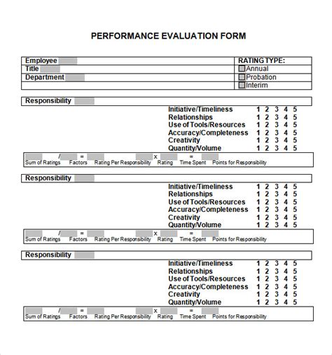 Performance Review Forms Template