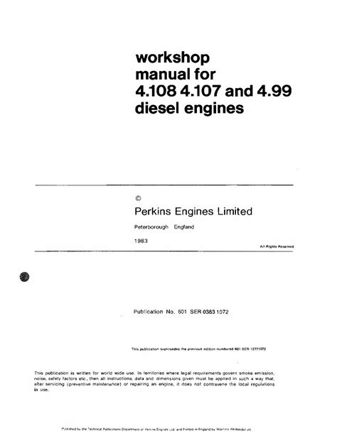 Perkins 4 107 4 108 4 99 Diesel Engine Full Service Repair Manual 1983 Onwards