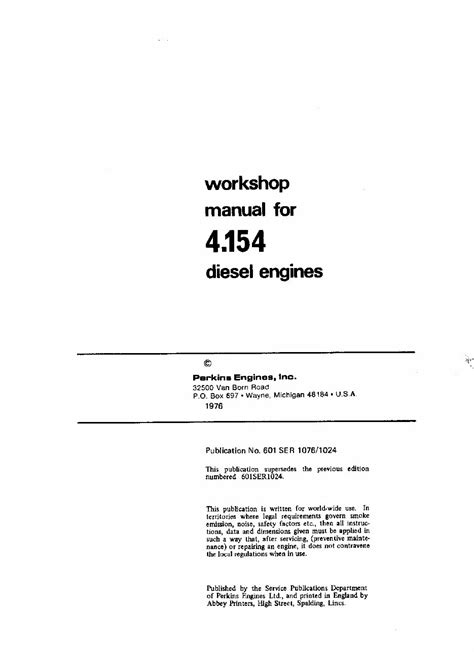 Perkins 4 154 Diesel Engine Full Service Repair Manual 1976 Onwards