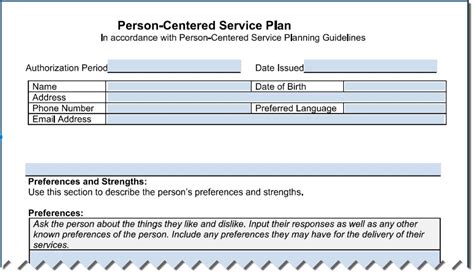 Person Centred Plan Template