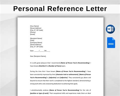 Personal Letter Of Reference Template