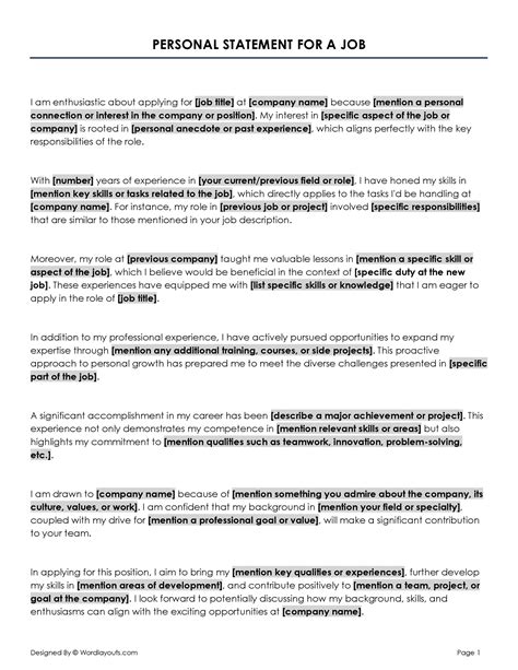 Personal Statement Templates