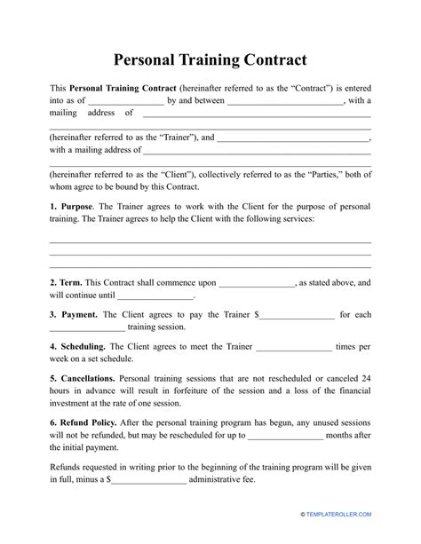Personal Trainer Contract Template