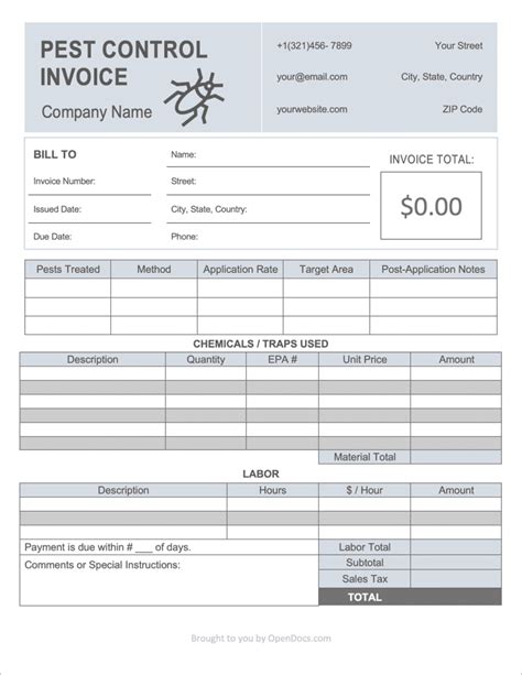 Pest Control Invoice Template Free