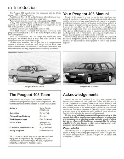 Peugeot 405 Repair Manual And Installation Diagram