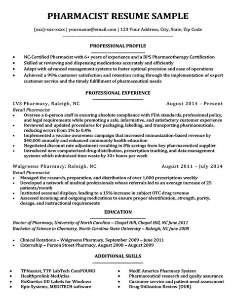 Pharmacist Resume Sample