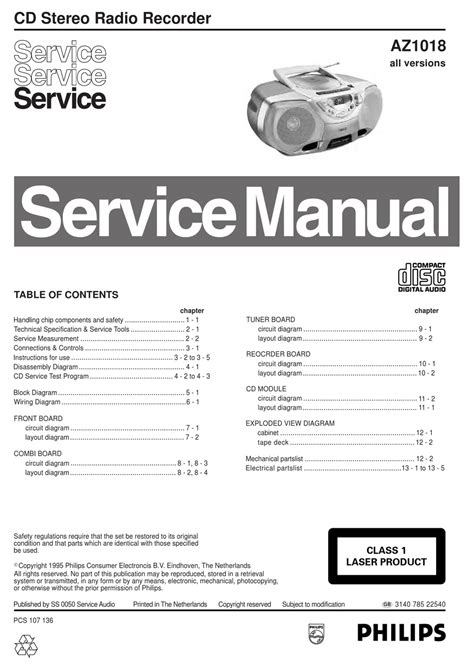 Philips Az1018 Cd Stereo Radio Recorder Service Manual