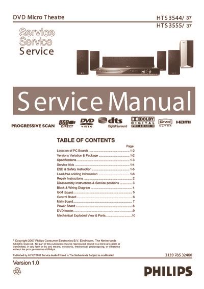 Philips Hts3555 Hts3544 Dvd Micro Theatre Service Manual