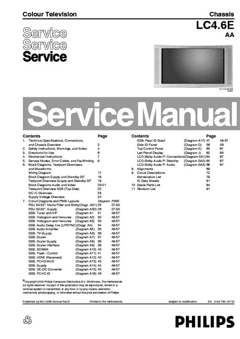 Philips Lc4 6e Aa Chassis Lcd Tv Service Manual Download