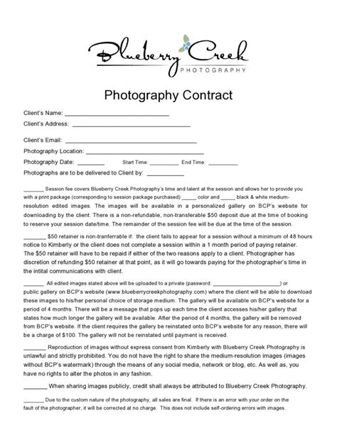 Photographer Contract Template Uk