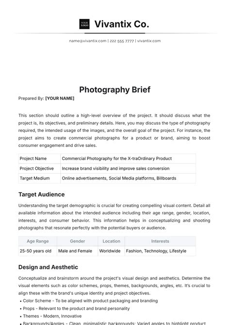 Photography Brief Template