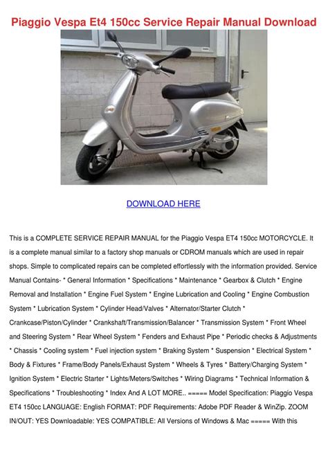 Piaggio Vespa Et4 150cc Service Repair Manual Pdf