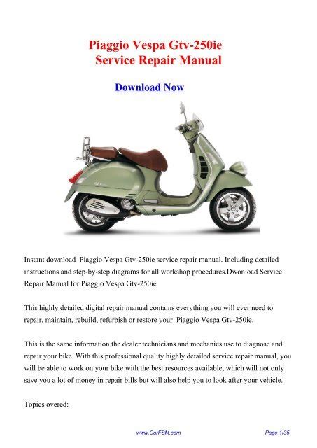 Piaggio Vespa Gtv125 Service Repair Manual Instant Download