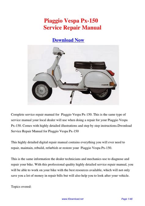 Piaggio Vespa Px 150 Full Service Repair Manual