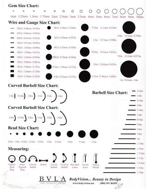 Piercing Ball Size Chart