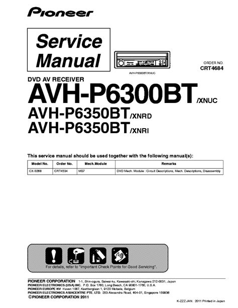 Pioneer Avh P6300bt P6350bt Service Manual Repair Guide