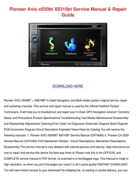 Pioneer Avic X930bt X9310bt Service Manual Repair Guide