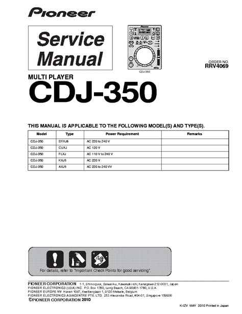 Pioneer Cdj 350 Service Manual Repair Guide