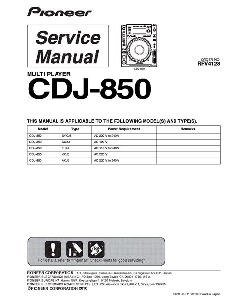 Pioneer Cdj 850 Service Manual Repair Guide