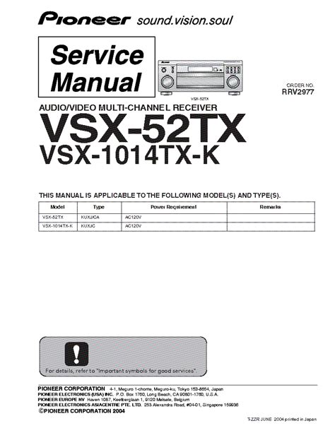 Pioneer Vsx 52tx Vsx 1014tx K Service Manual